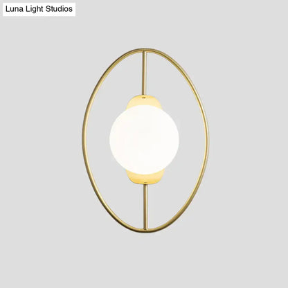 Modern black & gold metal halo ring wall lamp with white glass bedroom