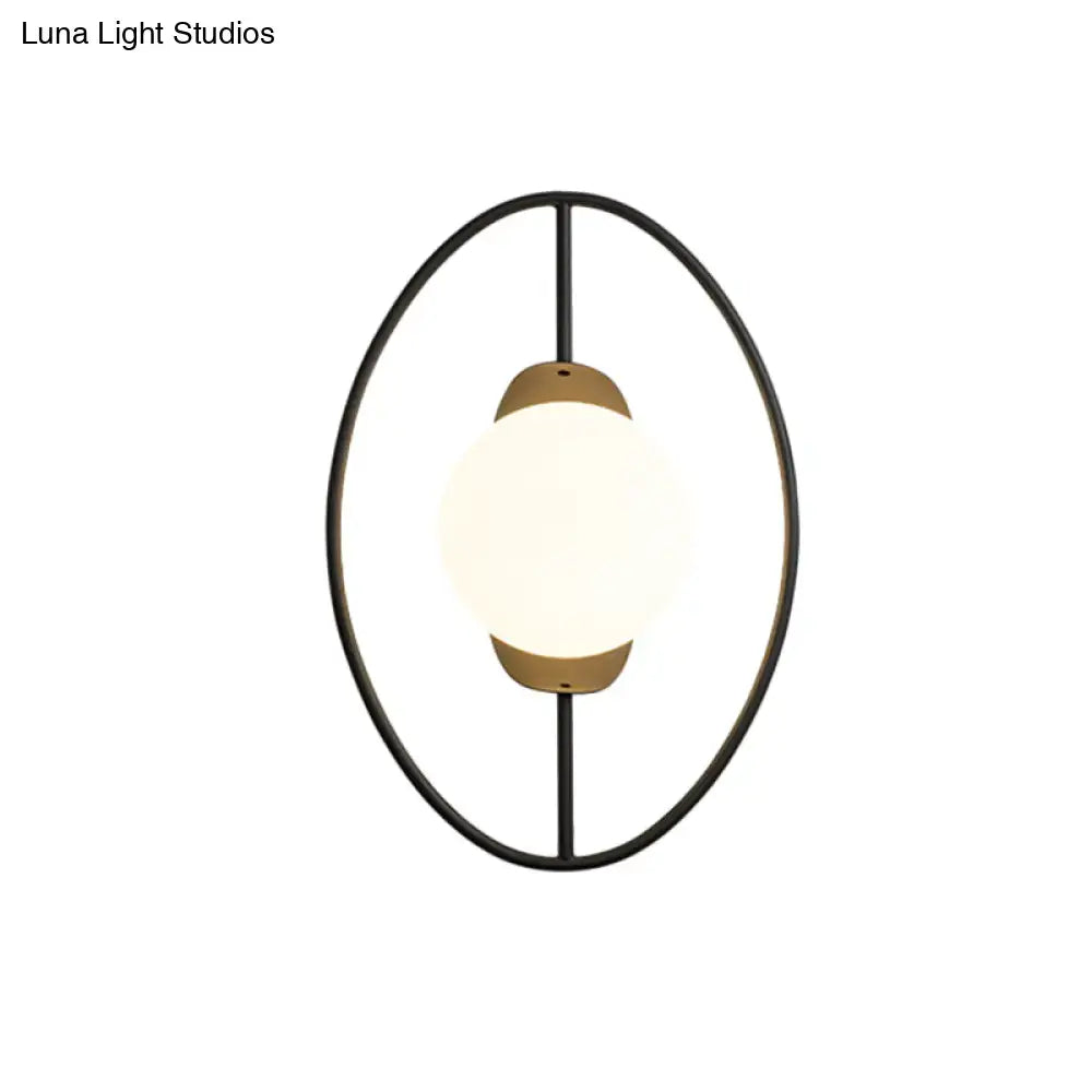 Modern black & gold metal halo ring wall lamp with white glass bedroom