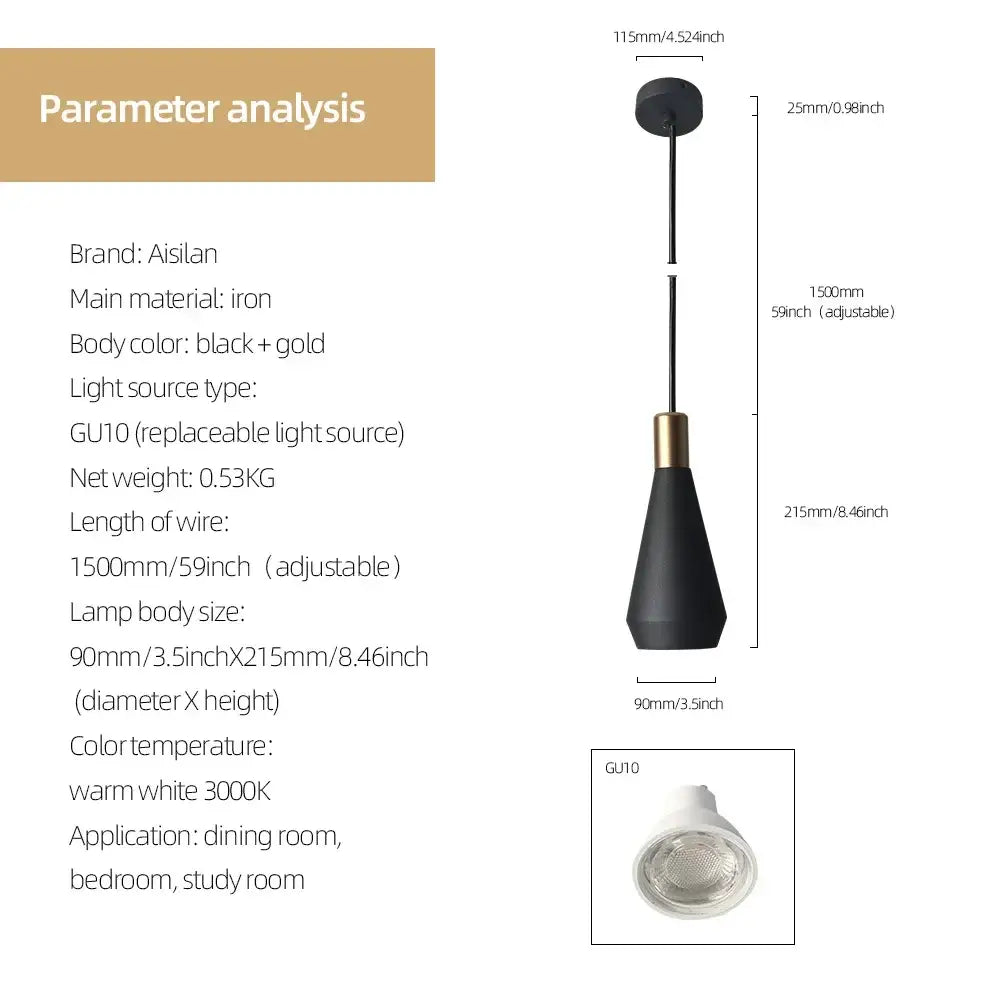 Modern black & gold metal pendant chandelier dining room led light