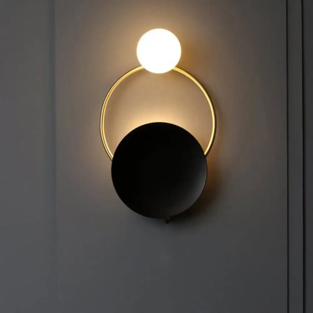 Modern black & gold metal planet wall mount lamp bedroom sconce
