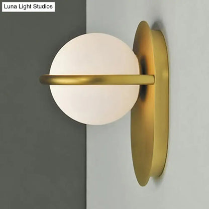 Modern black & gold milk glass wall light bedroom metal backplate