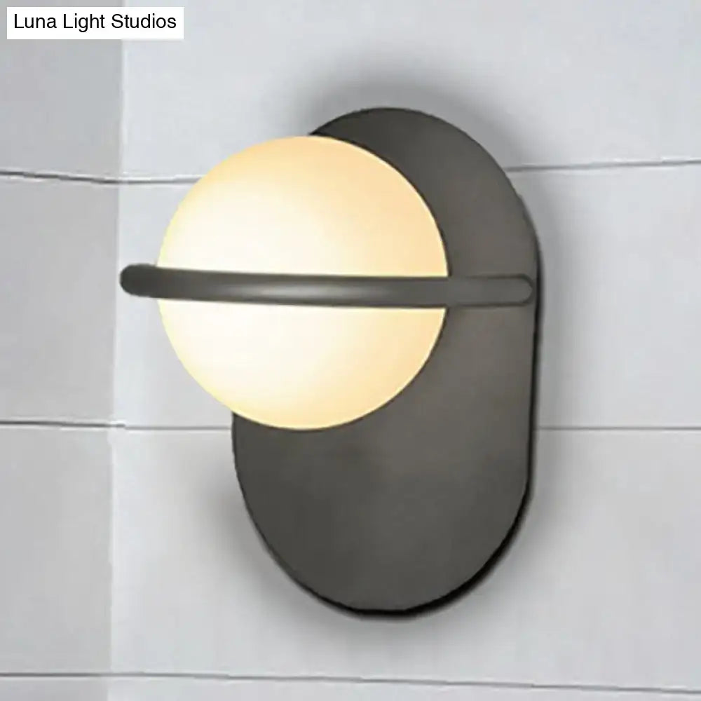 Modern black & gold milk glass wall light bedroom metal backplate