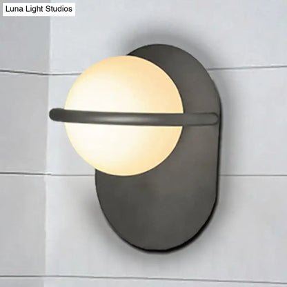 Modern black & gold milk glass wall light bedroom metal backplate