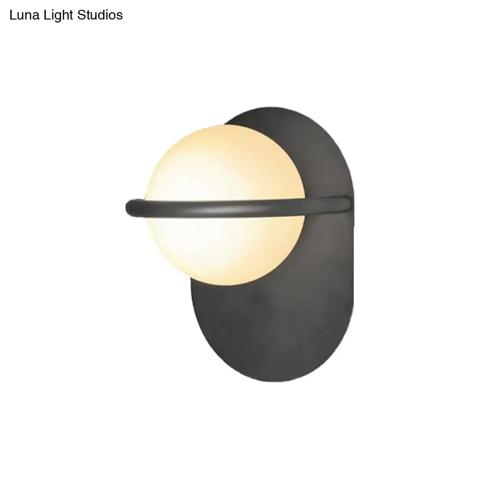 Modern black & gold milk glass wall light bedroom metal backplate