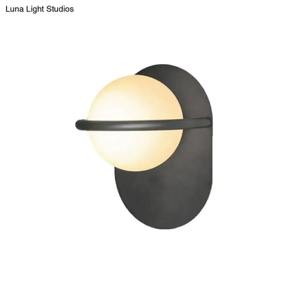Modern black & gold milk glass wall light bedroom metal backplate