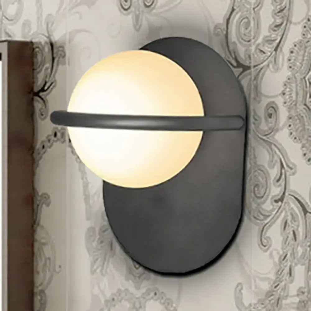Modern black & gold milk glass wall light bedroom metal backplate