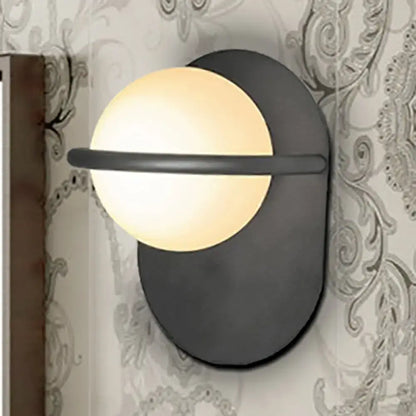 Modern black & gold milk glass wall light bedroom metal backplate