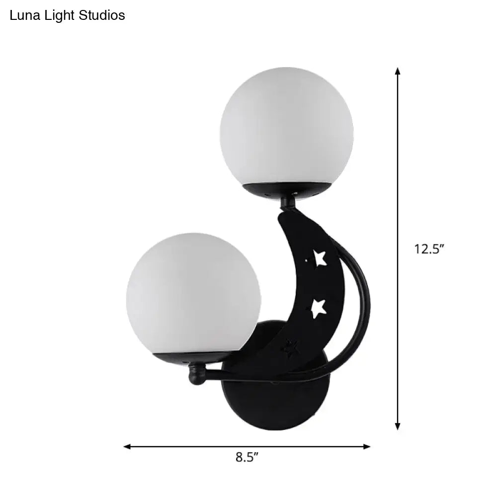 Modern black & gold moon wall lamp with milky glass ball bedroom light