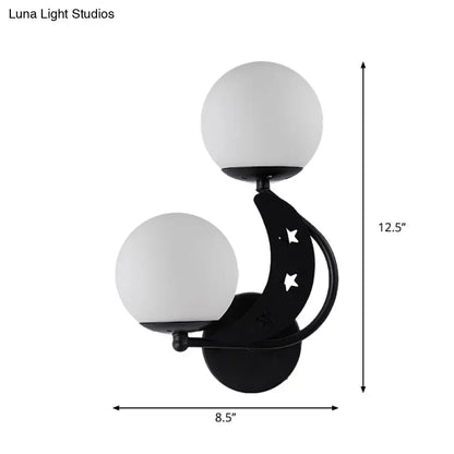 Modern black & gold moon wall lamp with milky glass ball bedroom light