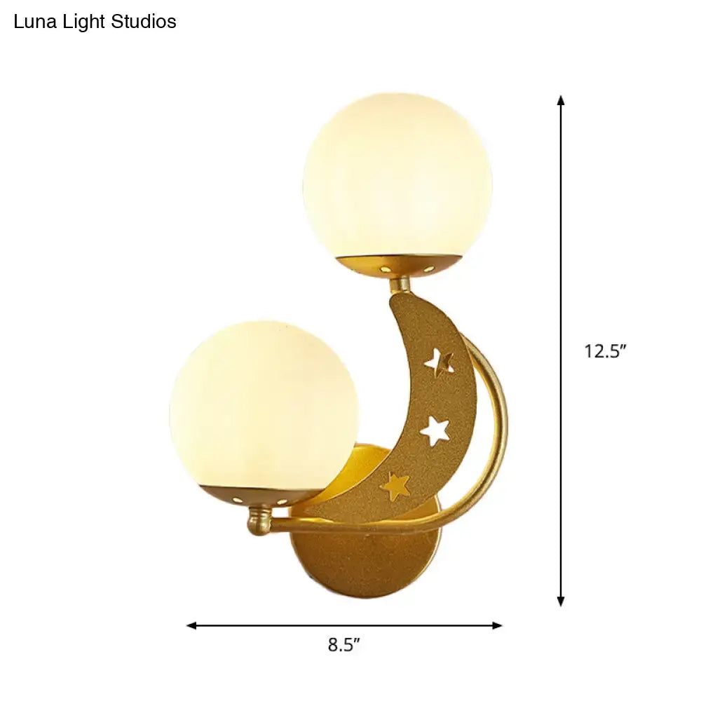 Modern black & gold moon wall lamp with milky glass ball bedroom light