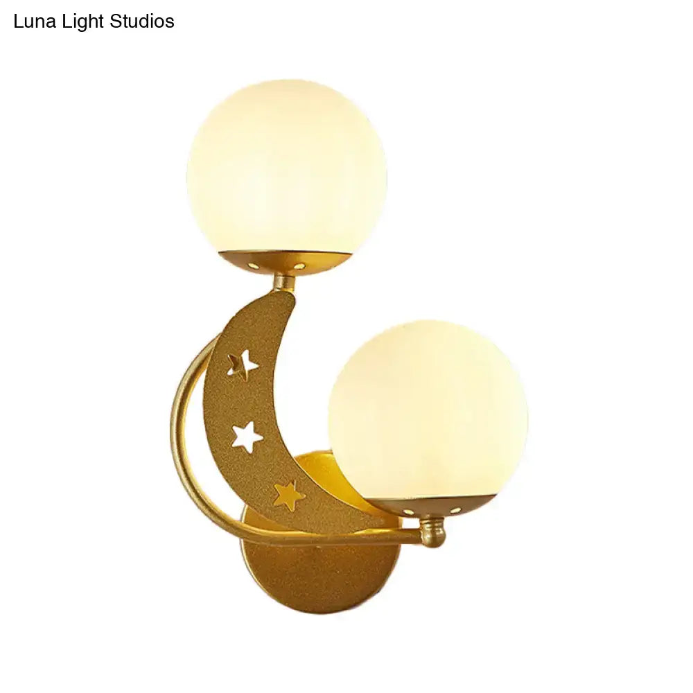 Modern black & gold moon wall lamp with milky glass ball bedroom light