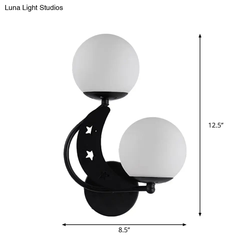 Modern black & gold moon wall lamp with milky glass ball bedroom light