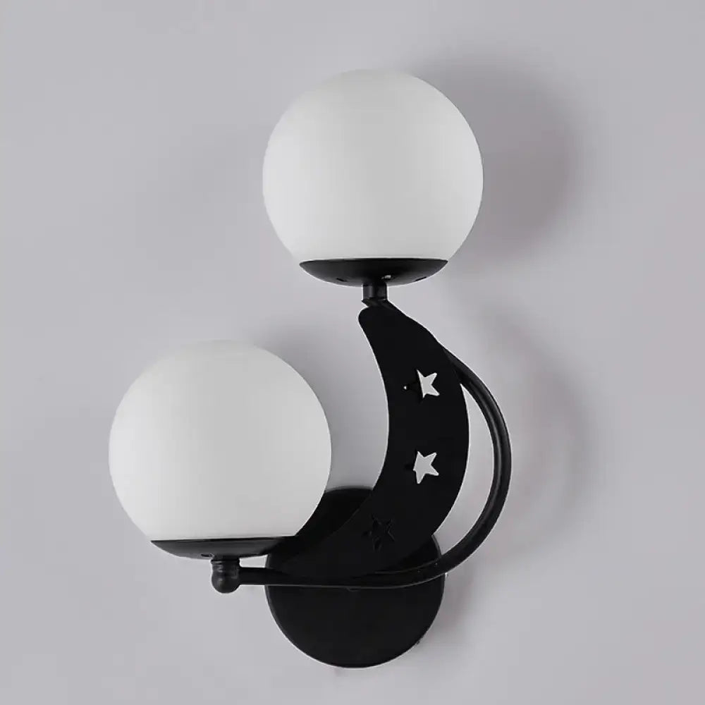 Modern black & gold moon wall lamp with milky glass ball bedroom light