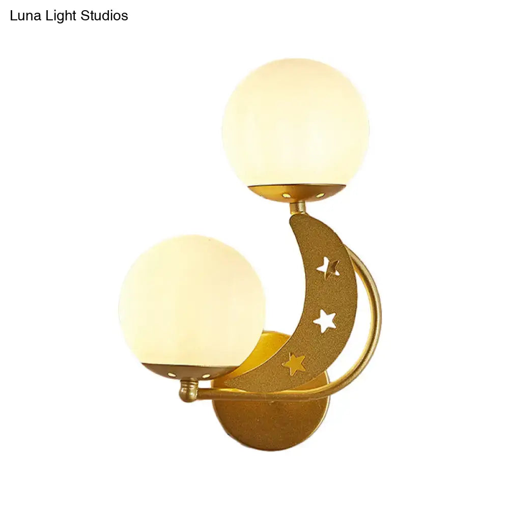 Modern black & gold moon wall lamp with milky glass ball bedroom light