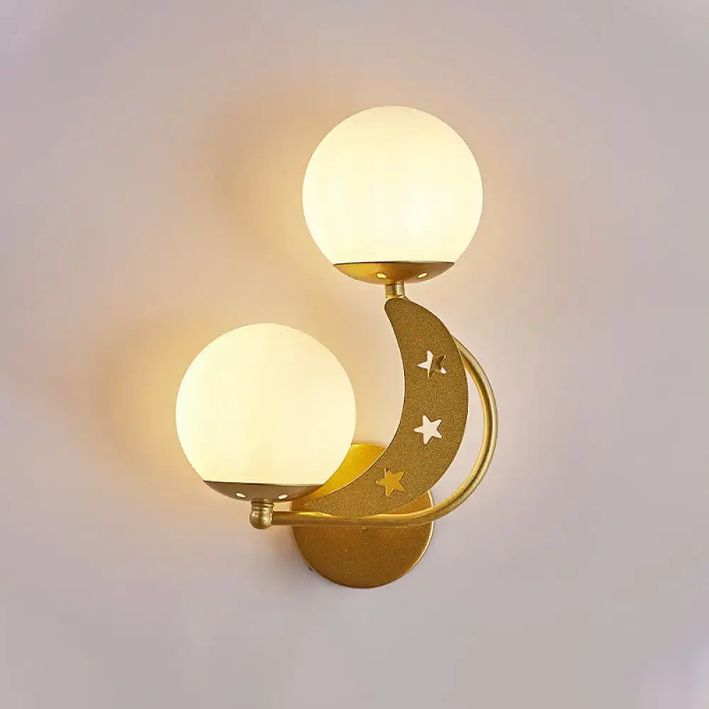 Modern black & gold moon wall lamp with milky glass ball bedroom light