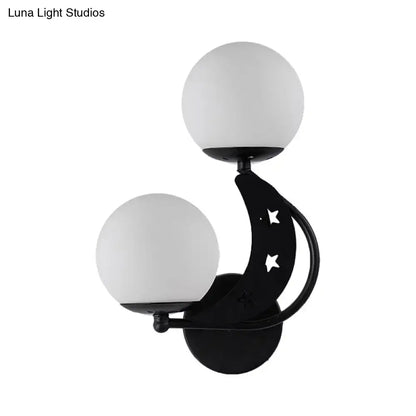 Modern black & gold moon wall lamp with milky glass ball bedroom light