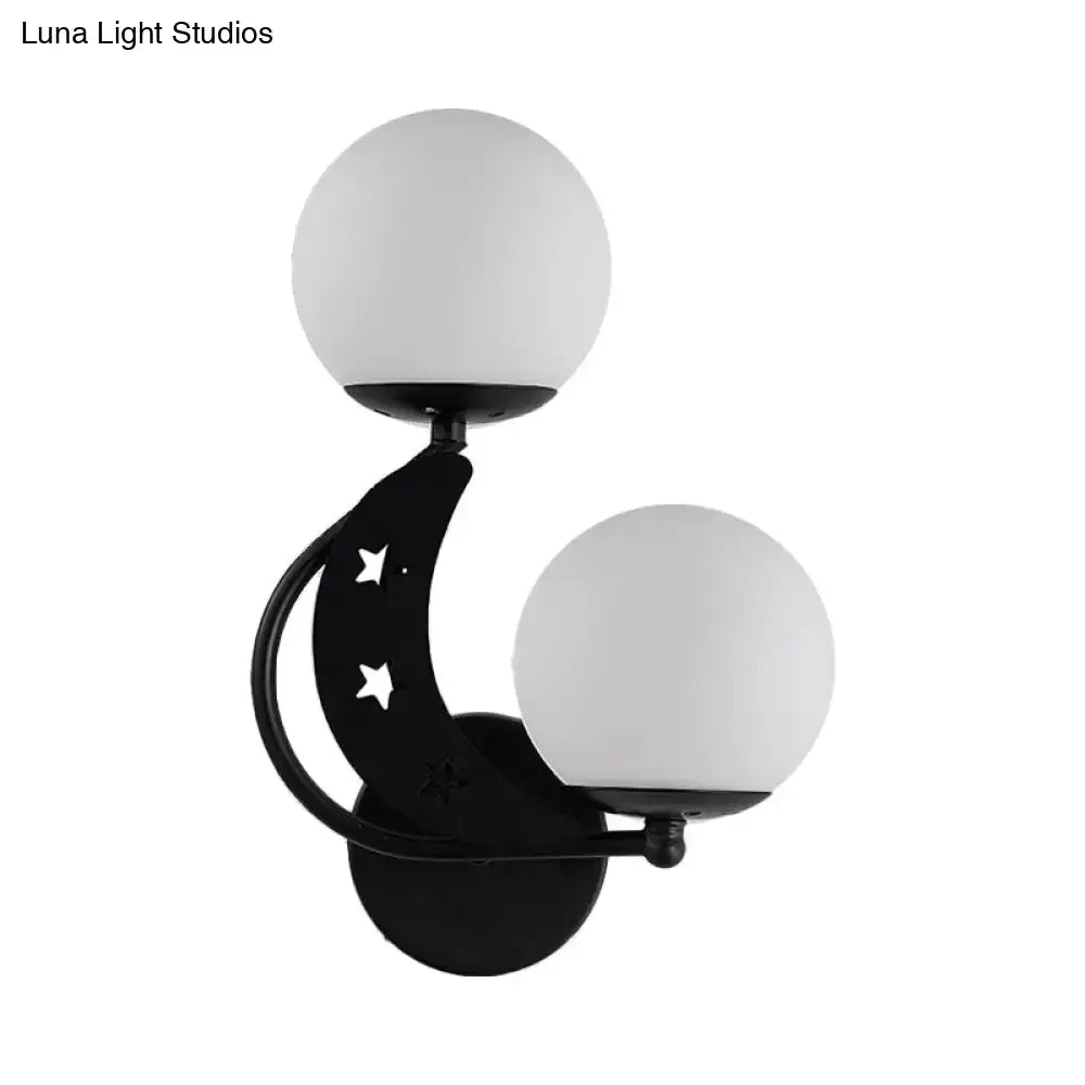 Modern black & gold moon wall lamp with milky glass ball bedroom light