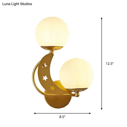 Modern black & gold moon wall lamp with milky glass ball bedroom light