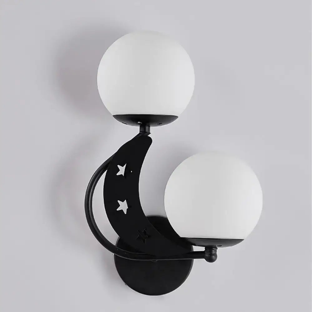 Modern black & gold moon wall lamp with milky glass ball bedroom light