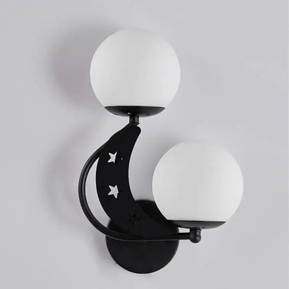 Modern black & gold moon wall lamp with milky glass ball bedroom light