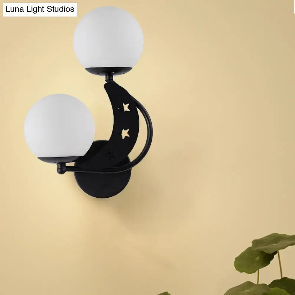 Modern black & gold moon wall lamp with milky glass ball bedroom light