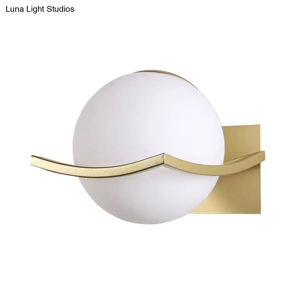 Modern black & gold opal glass globe wall sconce bedroom light