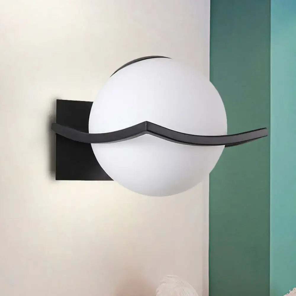 Modern black & gold opal glass globe wall sconce bedroom light