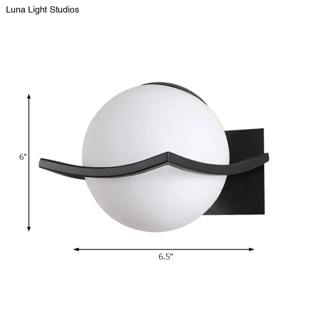 Modern black & gold opal glass globe wall sconce bedroom light