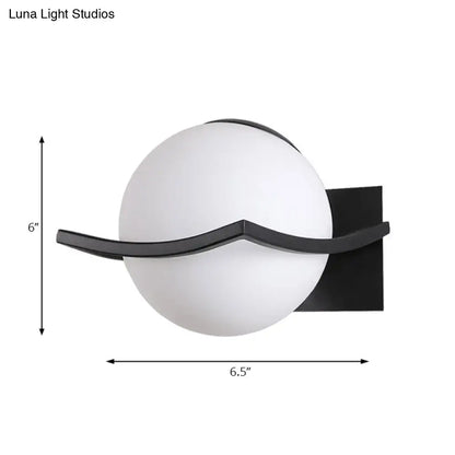 Modern black & gold opal glass globe wall sconce bedroom light