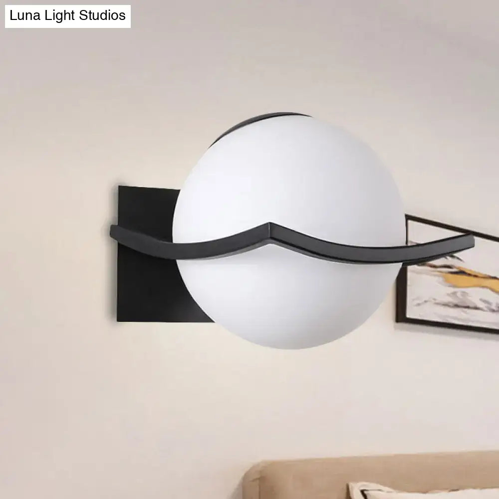 Modern black & gold opal glass globe wall sconce bedroom light