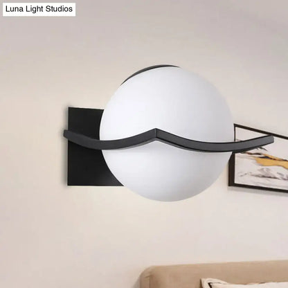 Modern black & gold opal glass globe wall sconce bedroom light