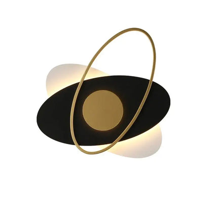Modern black & gold orbital wall sconce light for living room