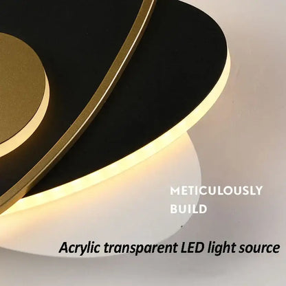 Modern black & gold orbital wall sconce light for living room