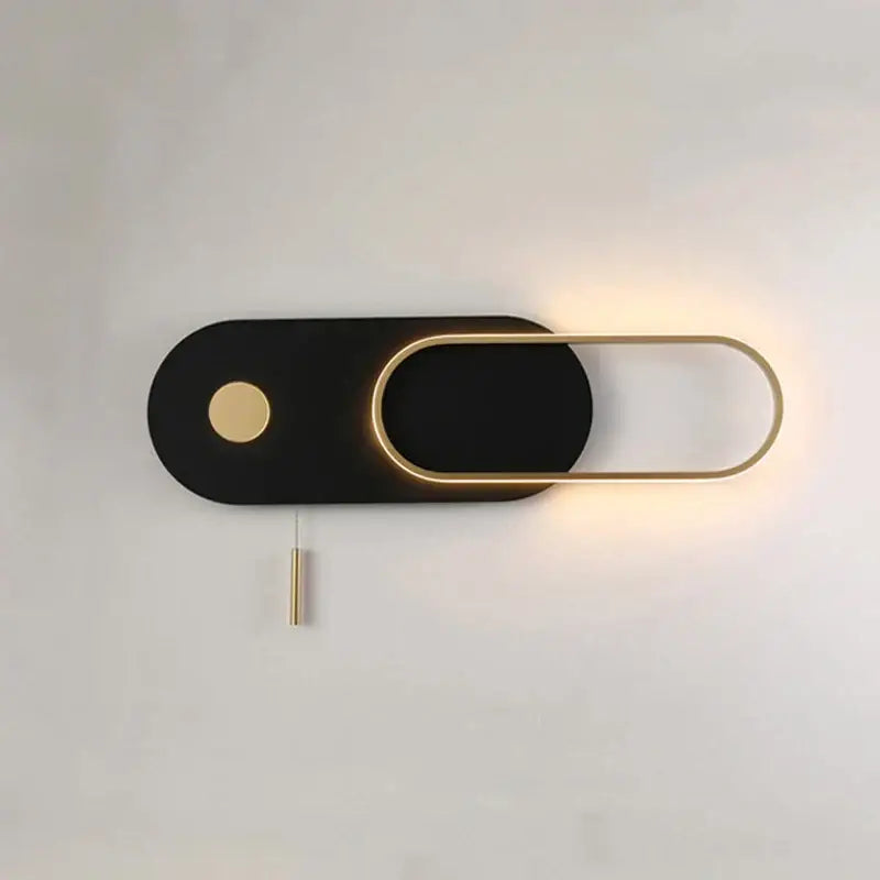 Modern black & gold oval led wall lamp bedroom sconce