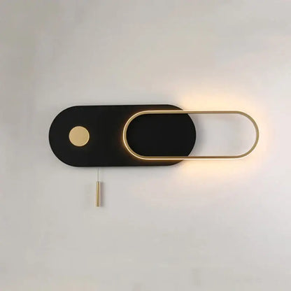 Modern black & gold oval led wall lamp bedroom sconce