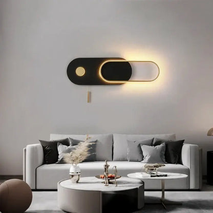 Modern black & gold oval led wall lamp bedroom sconce