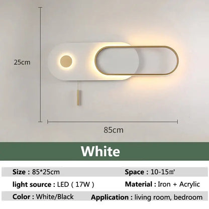 Modern black & gold oval led wall lamp bedroom sconce