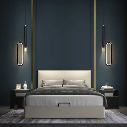 Modern black & gold oval pendant lamps bedroom minimalist lighting