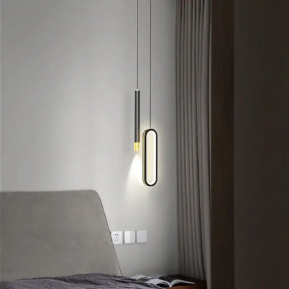 Modern black & gold oval pendant lamps bedroom minimalist lighting