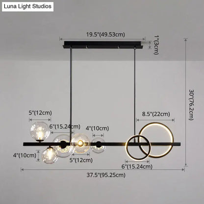 Modern black & gold pendant light with clear glass for dining room