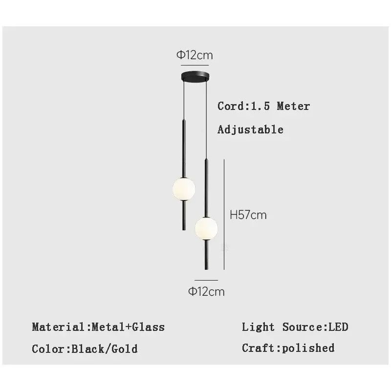 Modern black & gold pendant light with glass shade for living room
