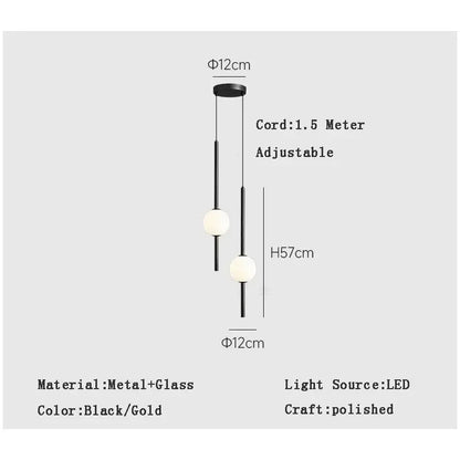 Modern black & gold pendant light with glass shade for living room