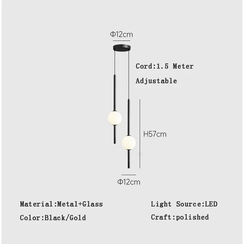Modern black & gold pendant light with glass shade for living room