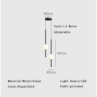 Modern black & gold pendant light with glass shade for living room