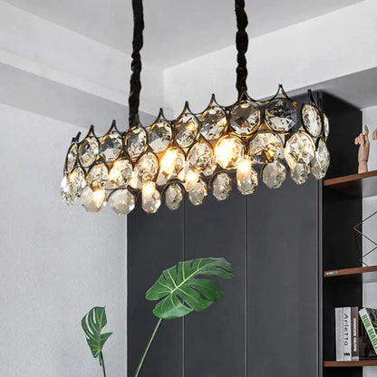 DecorBites™ Modern Black/Gold Pendant Lighting Fixture with Crystal Prism Shade - 8-Bulb Dining Room Island Light