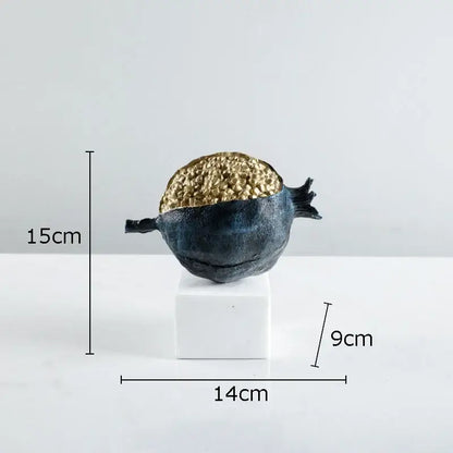 Modern black & gold pomegranate sculpture living room decor set