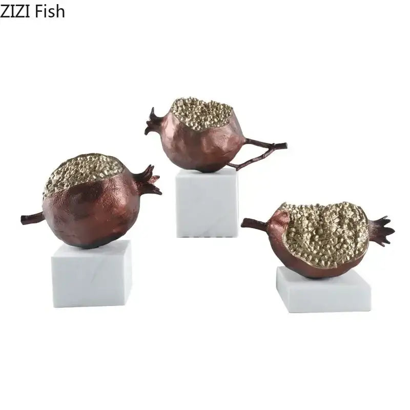 Modern black & gold pomegranate sculpture living room decor set