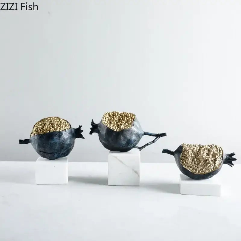 Modern black & gold pomegranate sculpture living room decor set