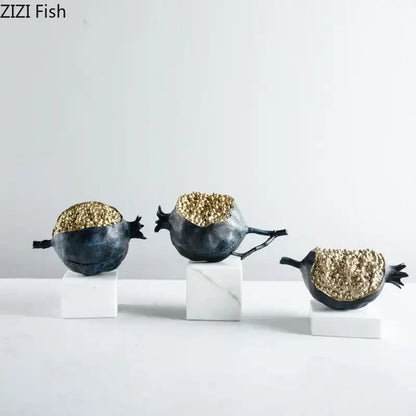 Modern black & gold pomegranate sculpture living room decor set