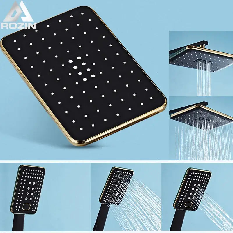Modern black & gold rainfall shower head bathroom handshower